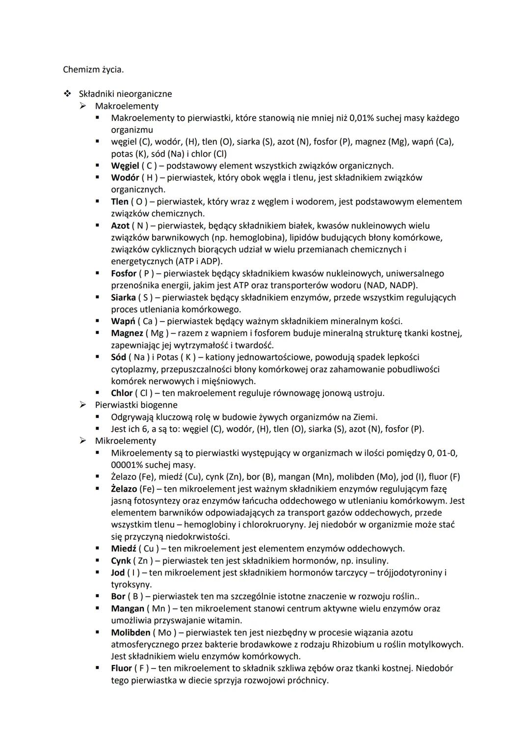 Chemizm życia.
Składniki nieorganiczne
➤ Makroelementy
"
"
"
"
"
"
"
■
Makroelementy to pierwiastki, które stanowią nie mniej niż 0,01% such