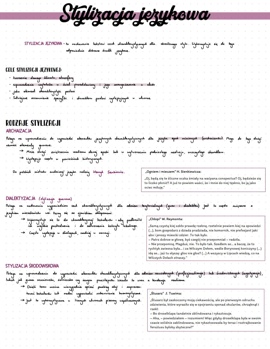 Stylizacja językowa
STYLIZACJA JĘZYKOWA to nadawanie tekstowi cech charakterystycznych olla akreślonego stylu. Wykorzystuje.
odpowiednio dob