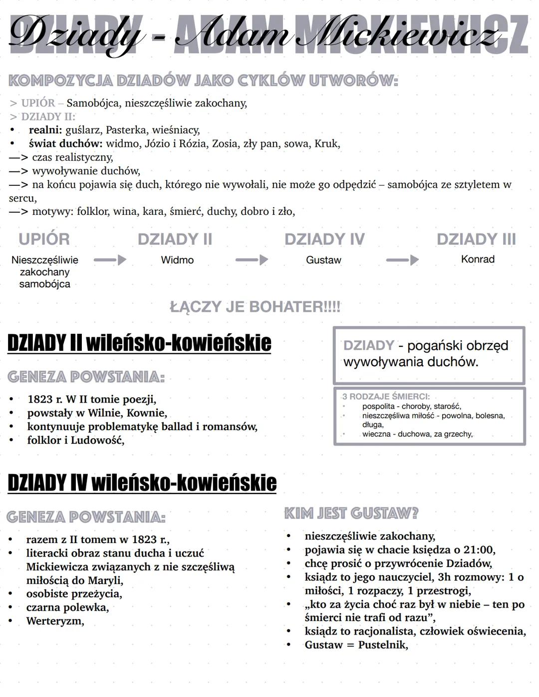 # Dziady - Adam Mickiewicz 1
KOMPOZYCJA DZIADÓW JAKO CYKLÓW UTWORÓW:
> UPIÓR - Samobójca, nieszczęśliwie zakochany,
> DZIADY II:
* real