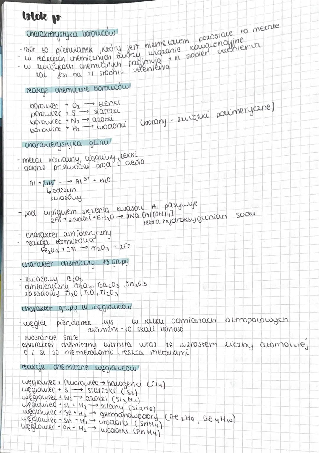 # block p
Charakterystyka, borowców
- Bor to pierwianek ktory jest nieme tavem cozostace to metale
- iw reakciach chemicznych twony wigzan