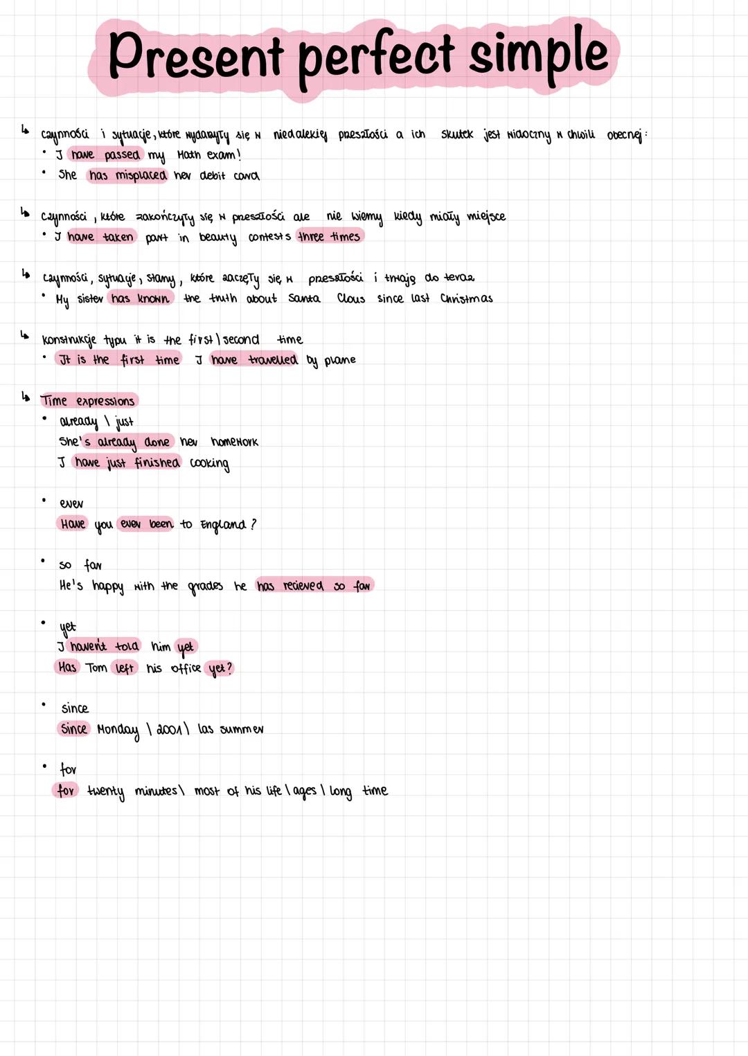 # Present perfect simple
جا
* caynności i sytuacje, które wydanyły się w niedalekig preszłości a ich skutek jest Nidoczny a chwili obecn