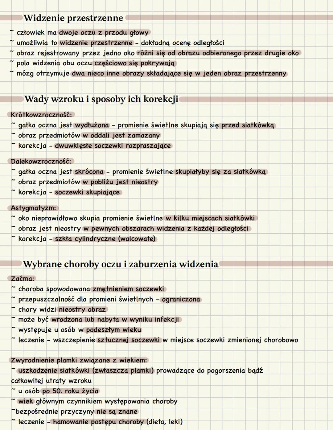 Budowa i działanie narządu wzroku
Receptory
Receptory wyspecjalizowane komórki lub wolne zakończenia nerwowe (dendryty):
~ ulegające pobudze