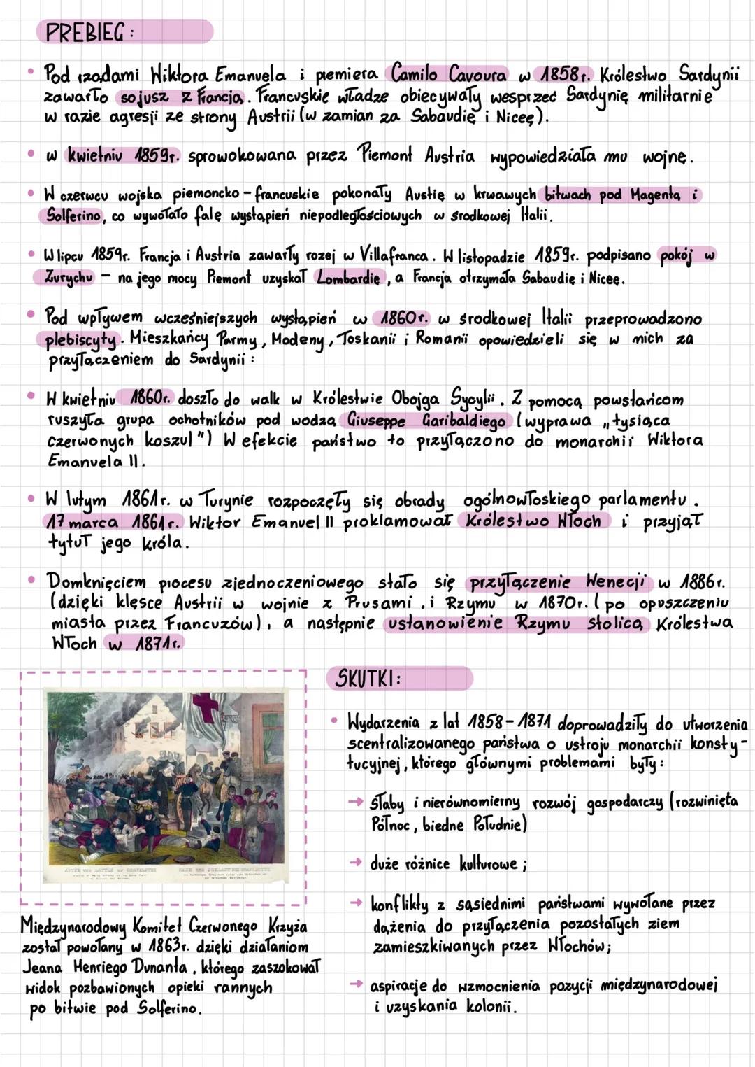 Krol Hiktor
Emanuel
ZJEDNOCZENIE
WŁOCH
•
PRZYCZYNY:
Wydarzenia Wiosny Ludów wzmocniły poczucie wspólnoty narodowej Włochów. Procesom zjednoc