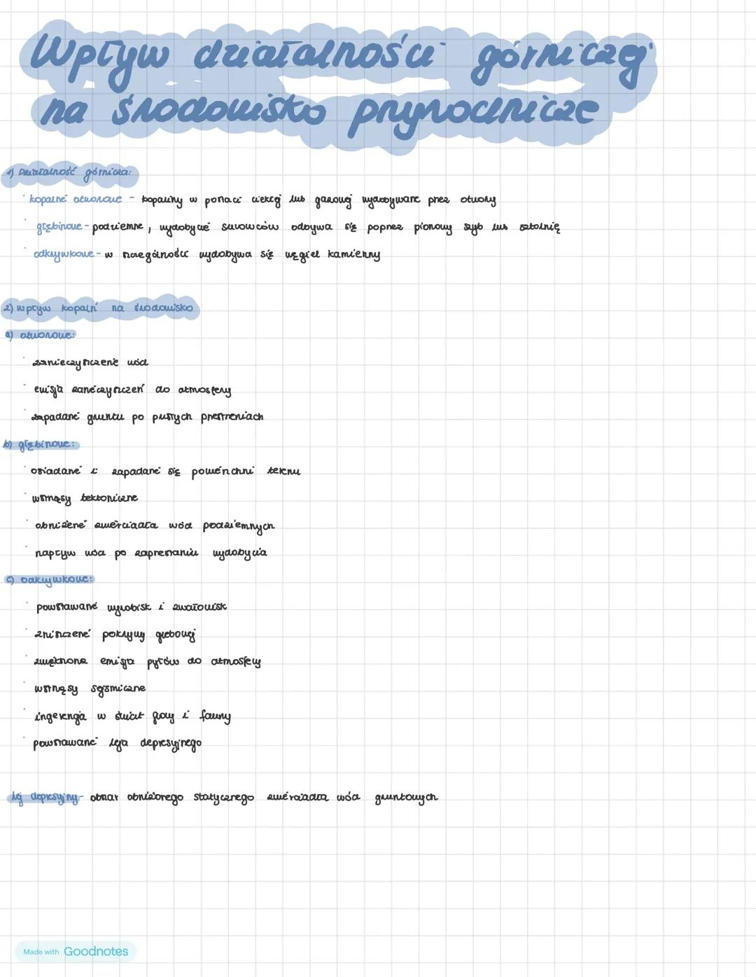 # Wpływ działalności gormicag
na środowisko prynocinicze
4) Driatalność górnicza:
* кораспе осколоис
bopaliny w ponaci ciexeg lub