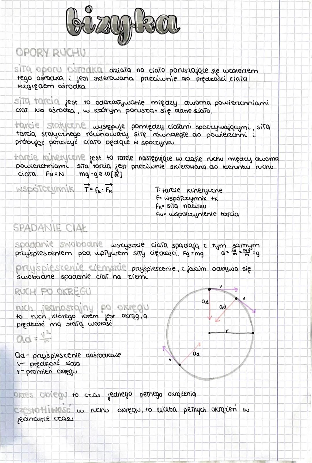 bizyka
OPORY RUCHU
sita oporu Osredka działa na ciało poruszające się wcaledem
tego ośrodka i jest skierowana przeciwnie do prędkości ciała