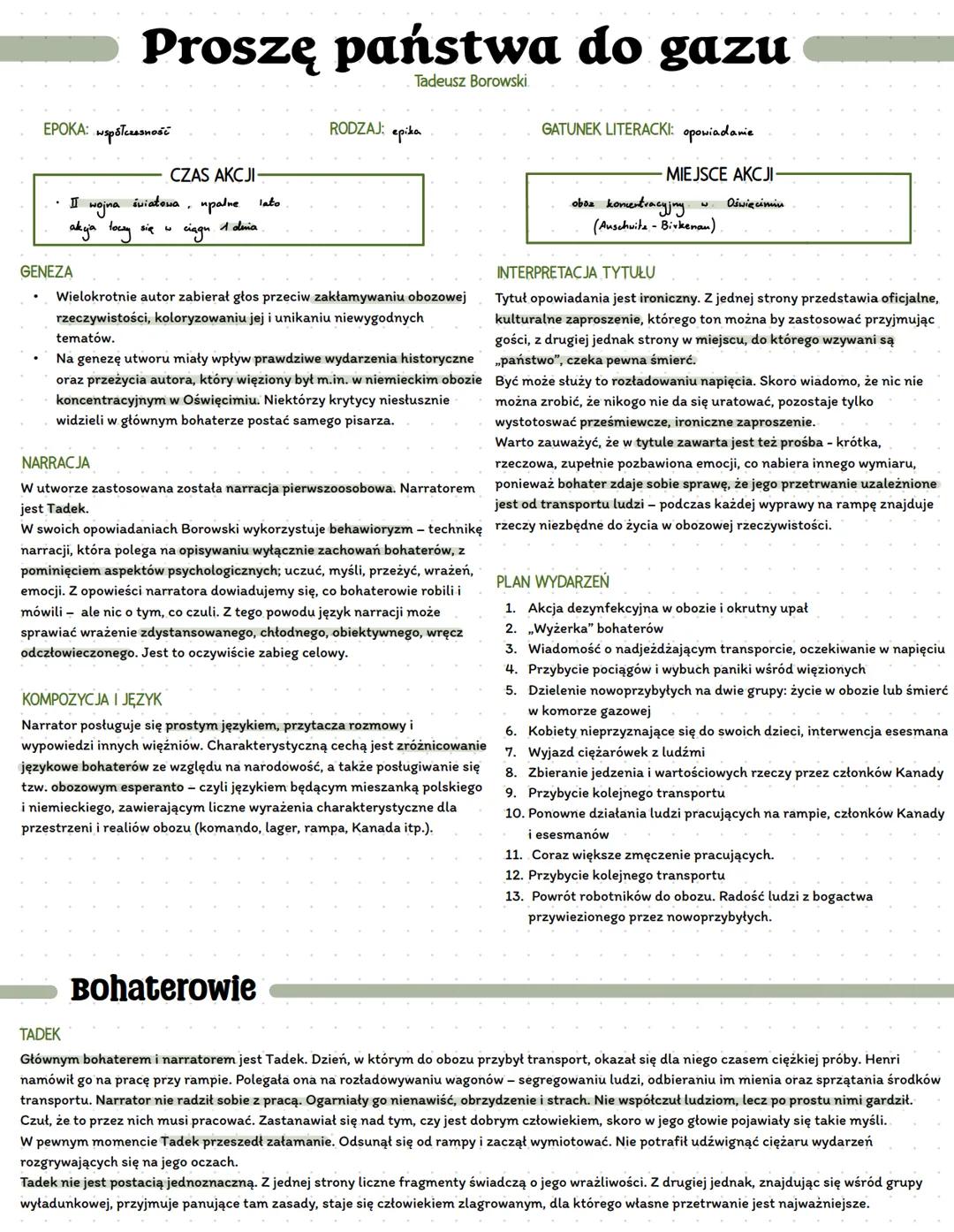 Proszę państwa do gazu
ЕРОКА: наросказной
CZAS AKCJI
RODZAJ: epika
Tadeusz Borowski.
GATUNEK LITERACKI: opowiadanie
MIEJSCE AKCJI
obox konce