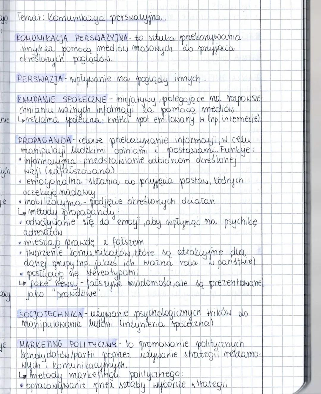 Temat: Komunikaya perswaryjna.
KOMUNIKACJA PERSWAZYJNA - to sztuka prekonywania
innych za pomocą mediów masowych do pnyjocia
określonych pog