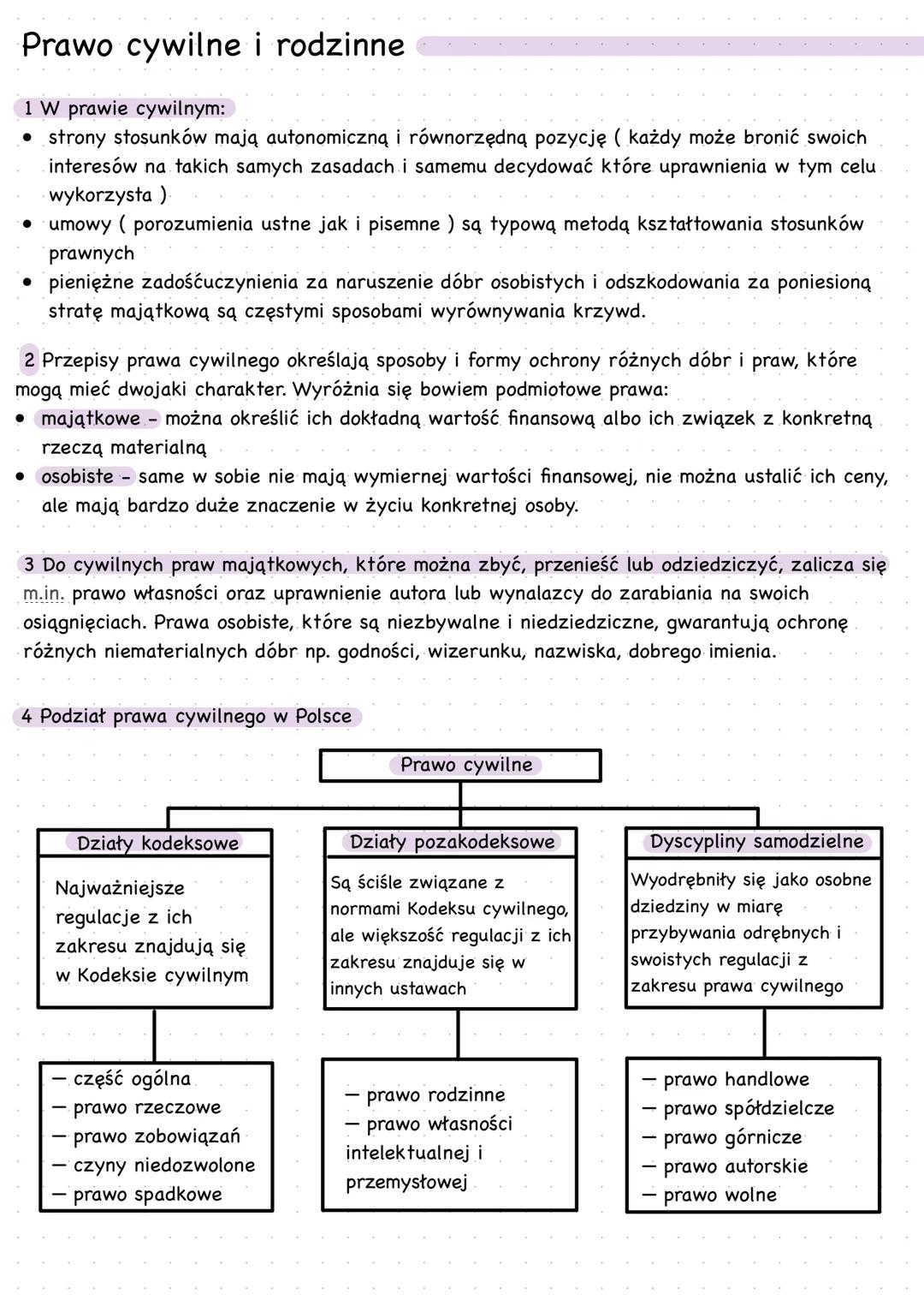 Prawo cywilne i rodzinne
1 W prawie cywilnym:
• strony stosunków mają autonomiczną i równorzędną pozycję (każdy może bronić swoich
interesów