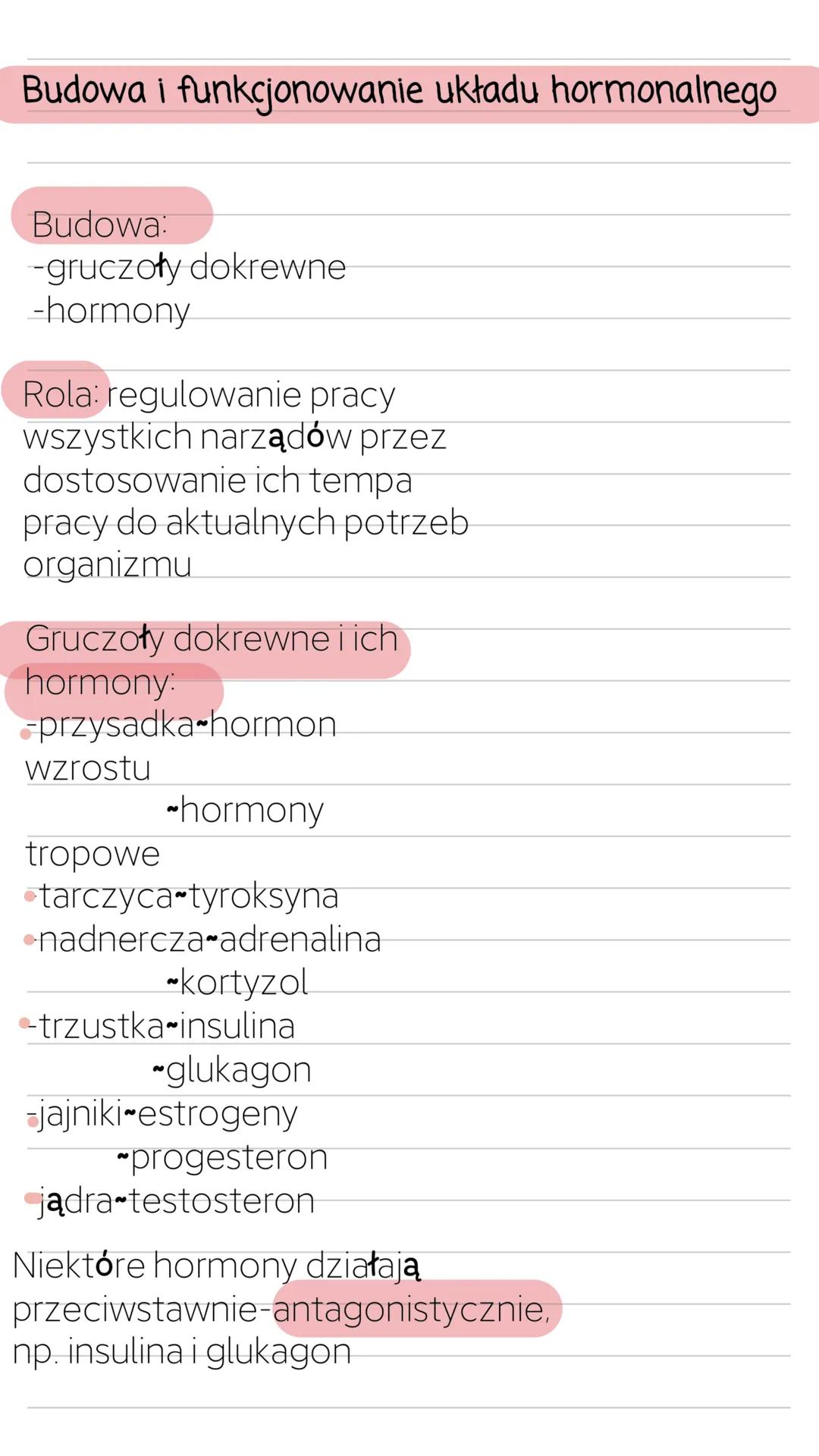 Budowa i funkcjonowanie układu hormonalnego
Budowa:
-gruczoły dokrewne
-hormony
Rola: regulowanie pracy
wszystkich narządów przez
dostosowan