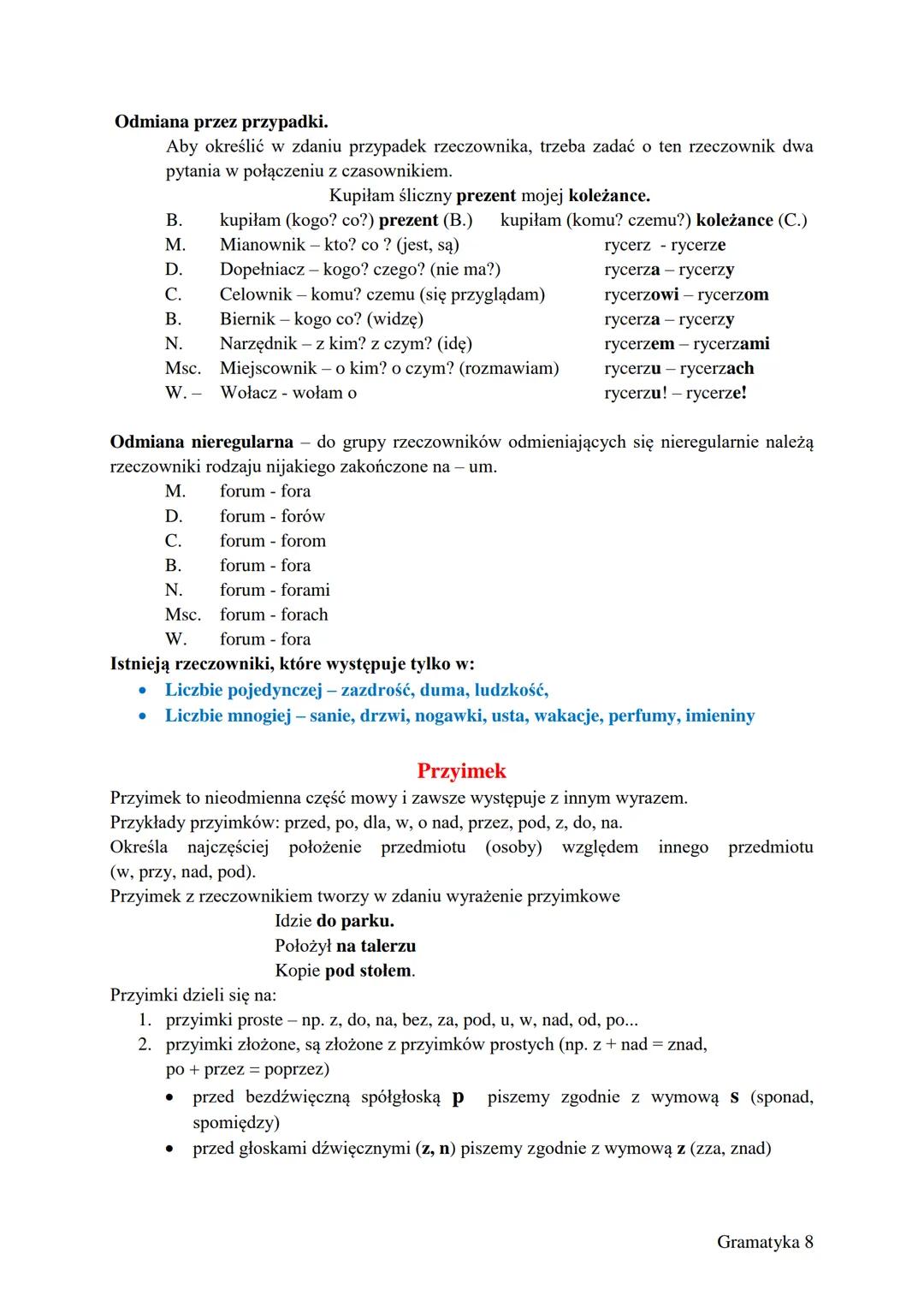 # Części mowy
| część mowy | pytania | przykłady | odmienia się |
| ----------- | ----------- | ----------- | ----------- |
| czasownik | c