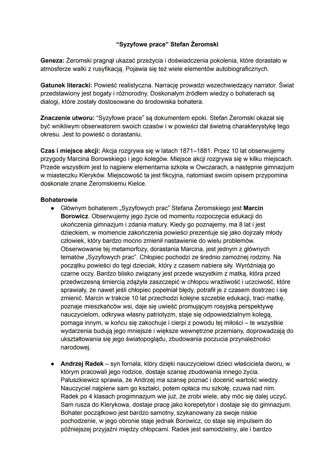 Analiza 'Syzyfowych prac' Stefana Żeromskiego