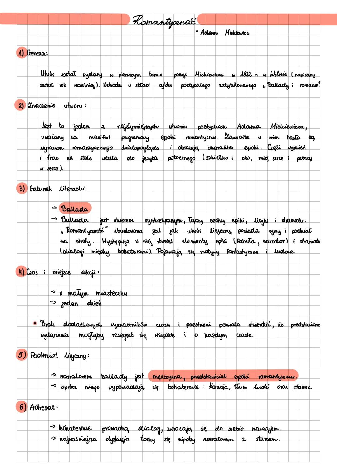 Romantyczność
• Adam Mickiewicz
(1) Geneza
Utwór został wydany
W pierwszym tomie
zastał rok wcześniej). Wchooki w skład
poezji Mickiewicza W
