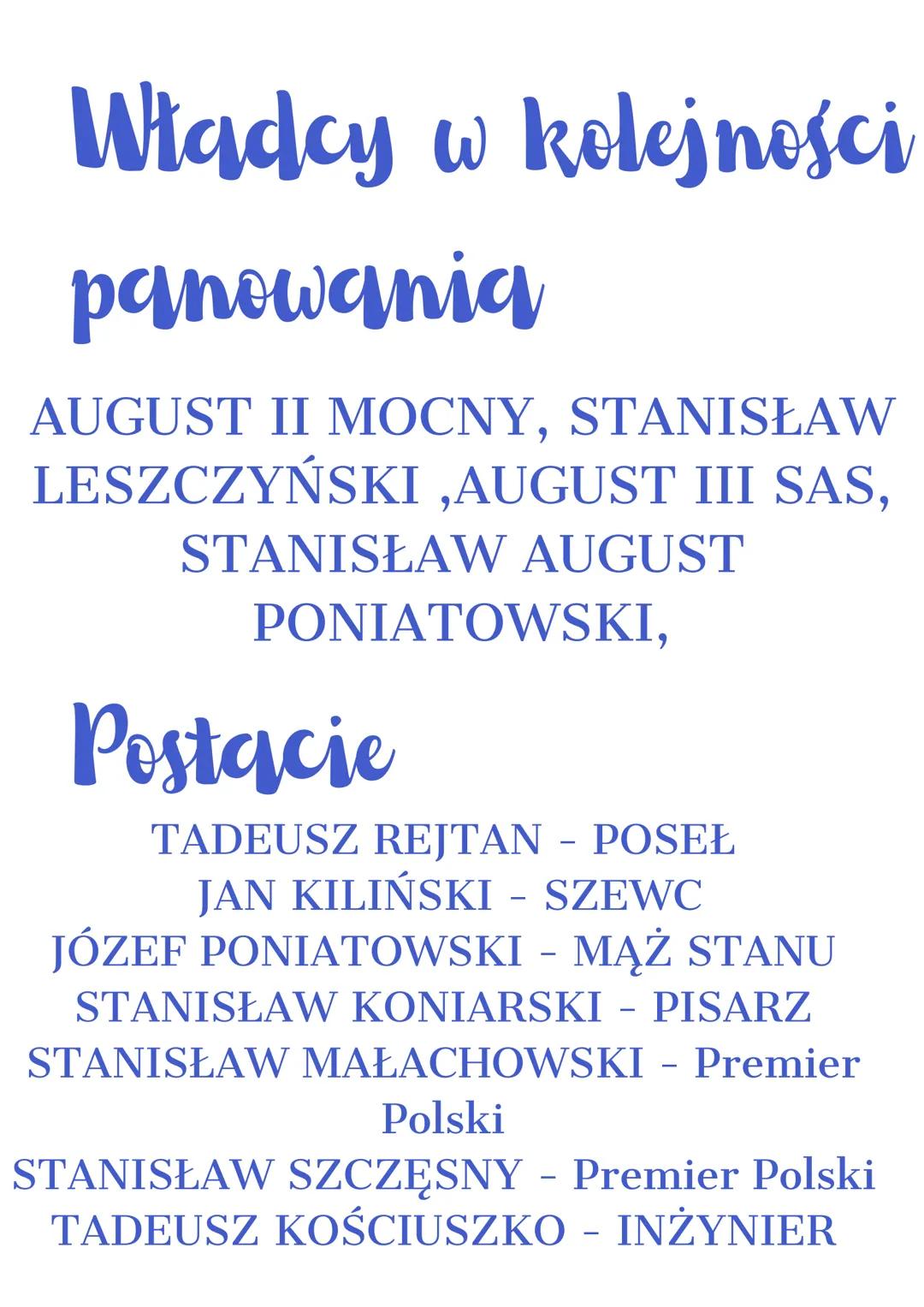 Upadek RP
Daty
rozbiory 1772 -1793 - 1795
konstytucja 3 maja - 3 maj 1791
konfederacja targowicka
konfederacja barska
-
1792
1768-1772
powst