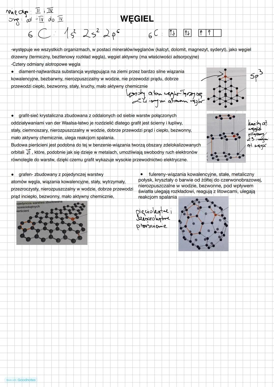 miedo: II IV
ong ool -Tv do Tu
WĘGIEL
6C: 15 252 2p6
6C:
-występuje we wszystkich organizmach, w postaci minerałów/węglanów (kalcyt, dolomit