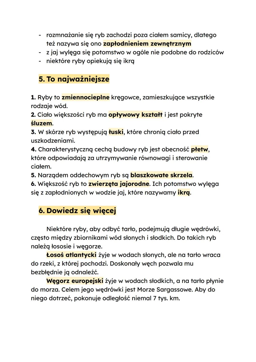 # Ryby - kręgowce środowisk wodnych
1. Gdzie żyją ryby?
Ryby żyją we wszystkich typach środowisk wodnych -
zarówno w wodach słonych, jak i