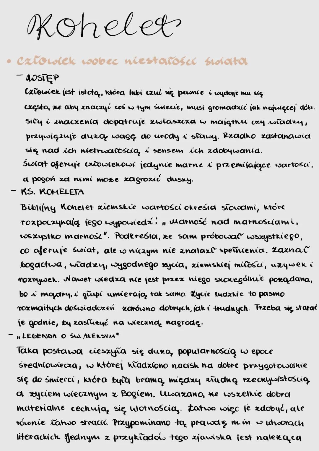 # Kohelet
• Człowiek wobec niestarości solata
- WSTĘP
Czlowiek jest istotą, która lubi czuć się pewnie i wydaje mu się
często, ze aby zna