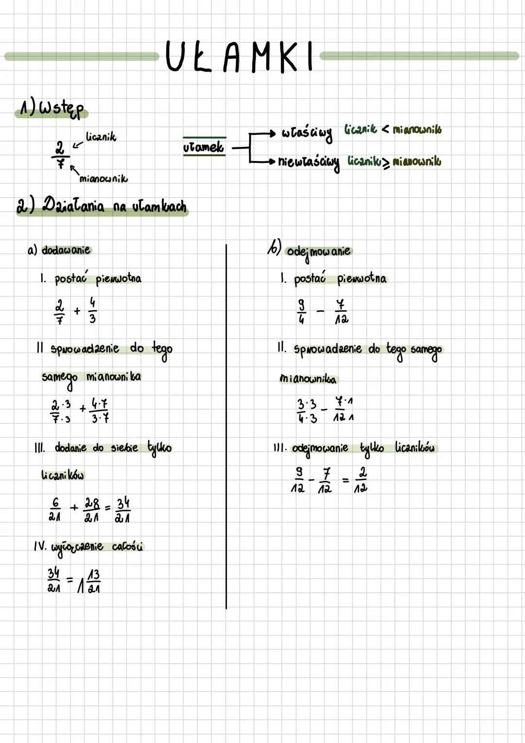 Ułamki - zwykłe, dziesiętne, działania
