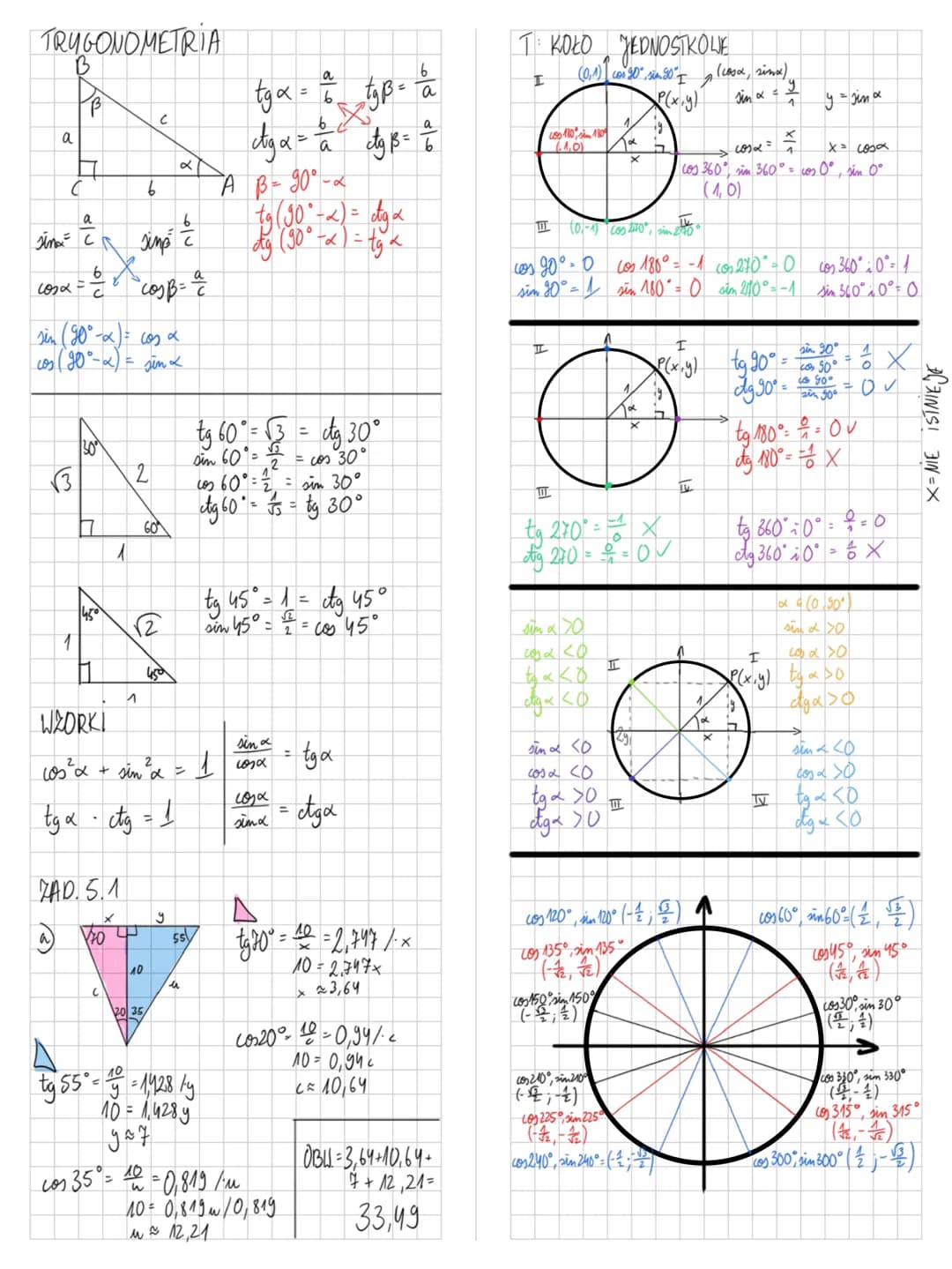 # TRYGONOMETRIA
B
* a
* $\beta$
* c
6
* $\alpha$
* A
$\tg\alpha = \frac{a}{b}$ $\tg\beta = \frac{b}{a}$
$\ctg\alpha = \frac{b}{a}$ $\ctg\