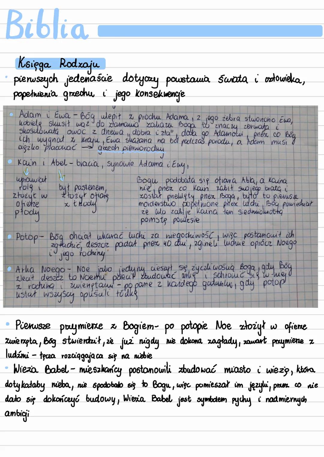 Biblia
Księga Rodzaju
pierwszych jedenaście dotyczy powstania świata i człowieka,
popełnienia grzechu i jego konsekwencje
• Adam i Ewa - Bóg