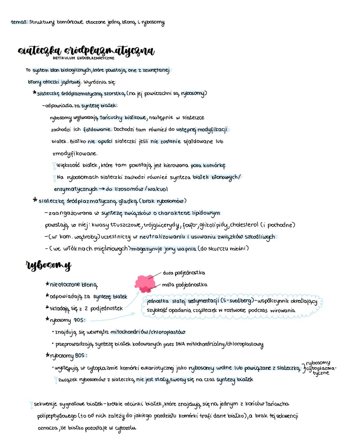 Struktury komórkowe otoczone jedną błoną, rybosomy.