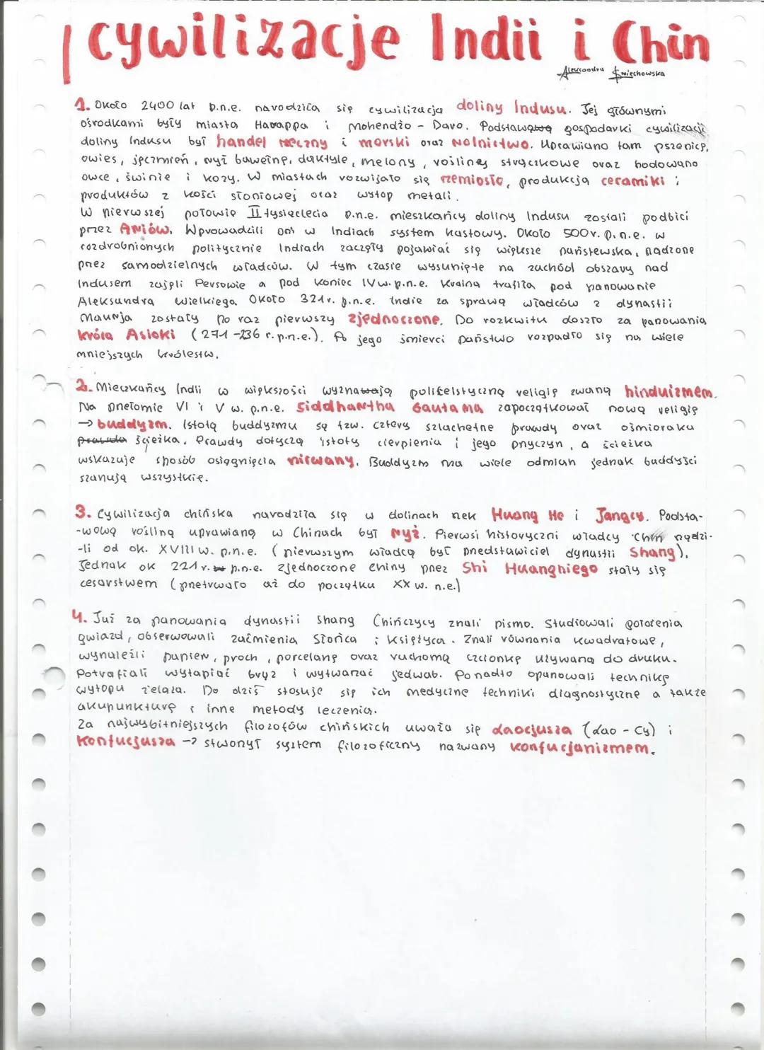 | cywilizacje Indii i Chin
Alexiondoa mischewska
1. Ok20 2400 lat bin.e. navodzica się cywilizacja doliny Indusu. Jej głównymi
ośrodkami by