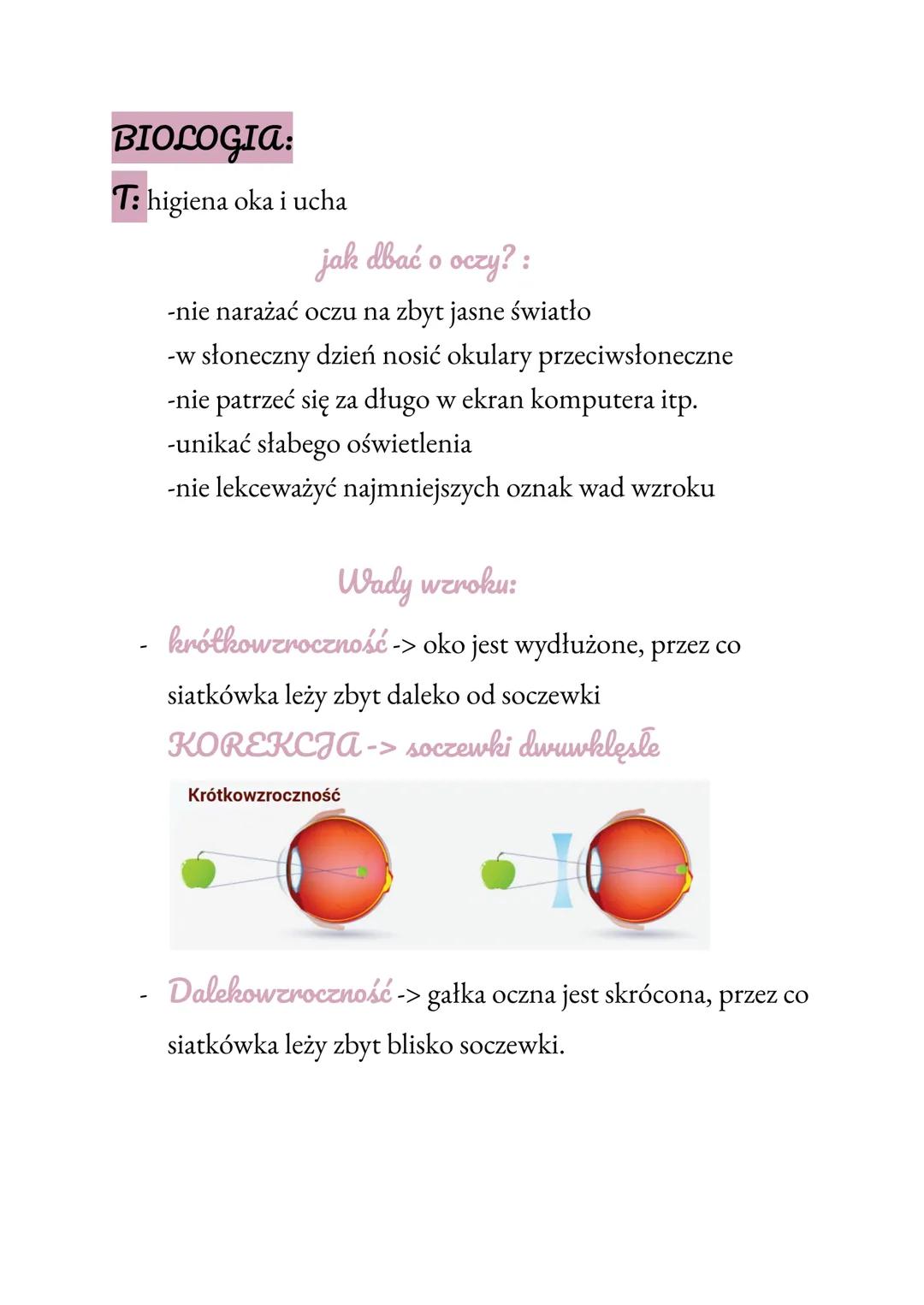 BIOLOGIA:
T: higiena oka i ucha
jak dbać o oczy? :
-nie narażać oczu na zbyt jasne światło
-w słoneczny dzień nosić okulary przeciwsłoneczn