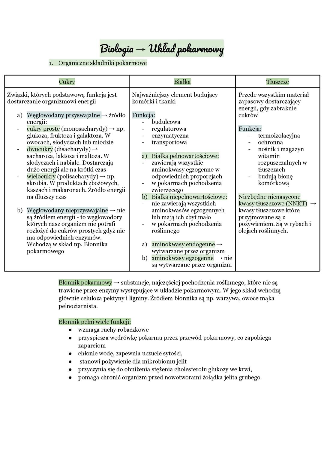 Biologia - układ pokarmowy