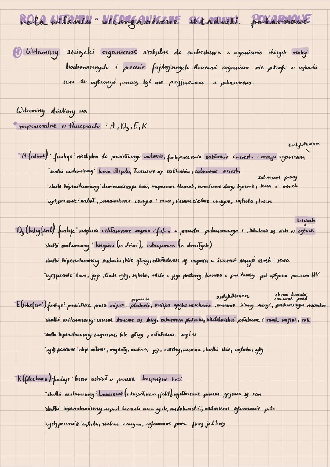 Rola witamin - nieorganiczne składniki pokarmowe