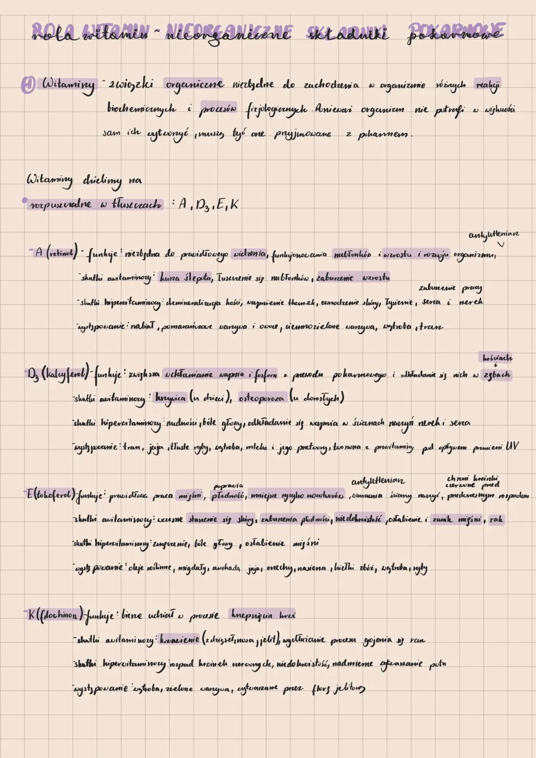 hola witaminl - Micorganiczne składniki pokarmowe
Witaminy związki organiczne niezbędne do zuchodzenia w organizmie różnych reakcji
biochemi