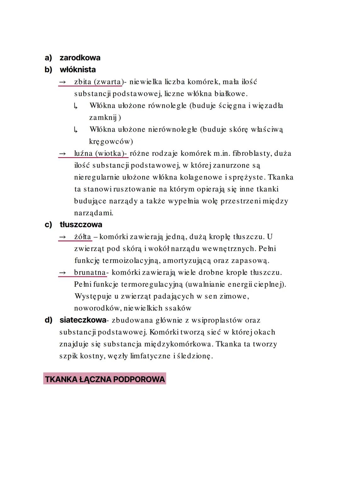 TKANKA ŁĄCZNA
1. Wszystkie tkanki łączne powstają z mezenchymy (tkanki
łącznej zarodkowej)
2. Cechy charakterystyczne
zbudowana z luźno ułoż
