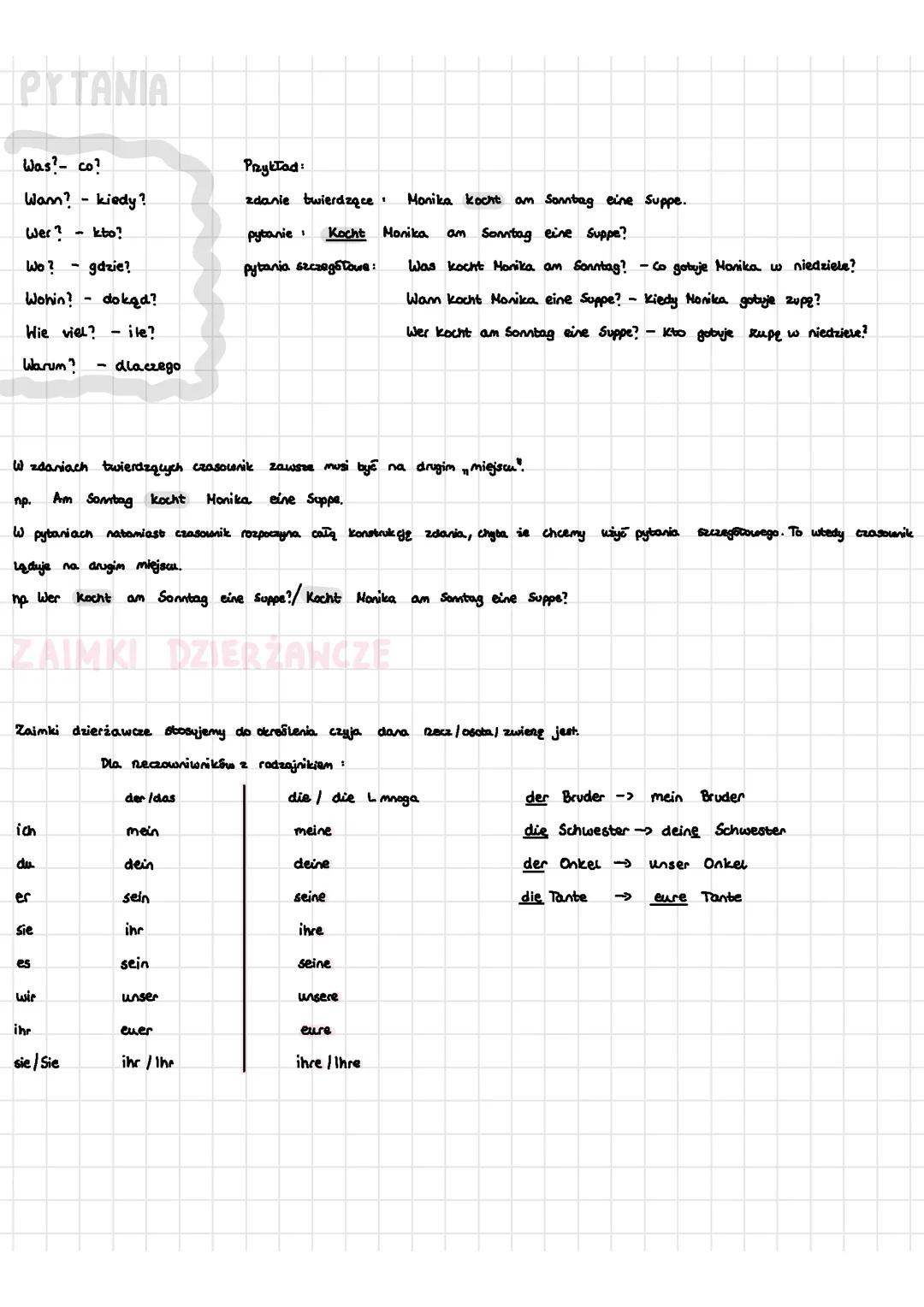 Tworzenie pytań, zaimki dzierżawcze