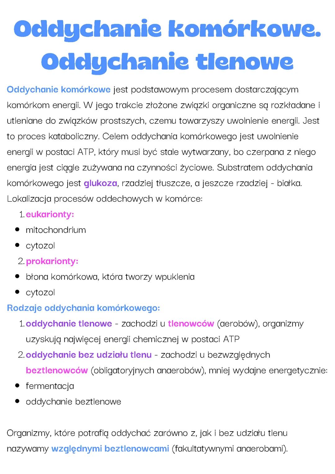 Oddychanie komórkowe. Oddychanie tlenowe