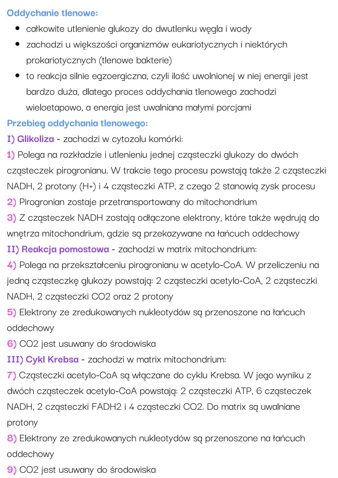 Oddychanie komórkowe.
Oddychanie tlenowe
Oddychanie komórkowe jest podstawowym procesem dostarczającym
komórkom energii. W jego trakcie złoż