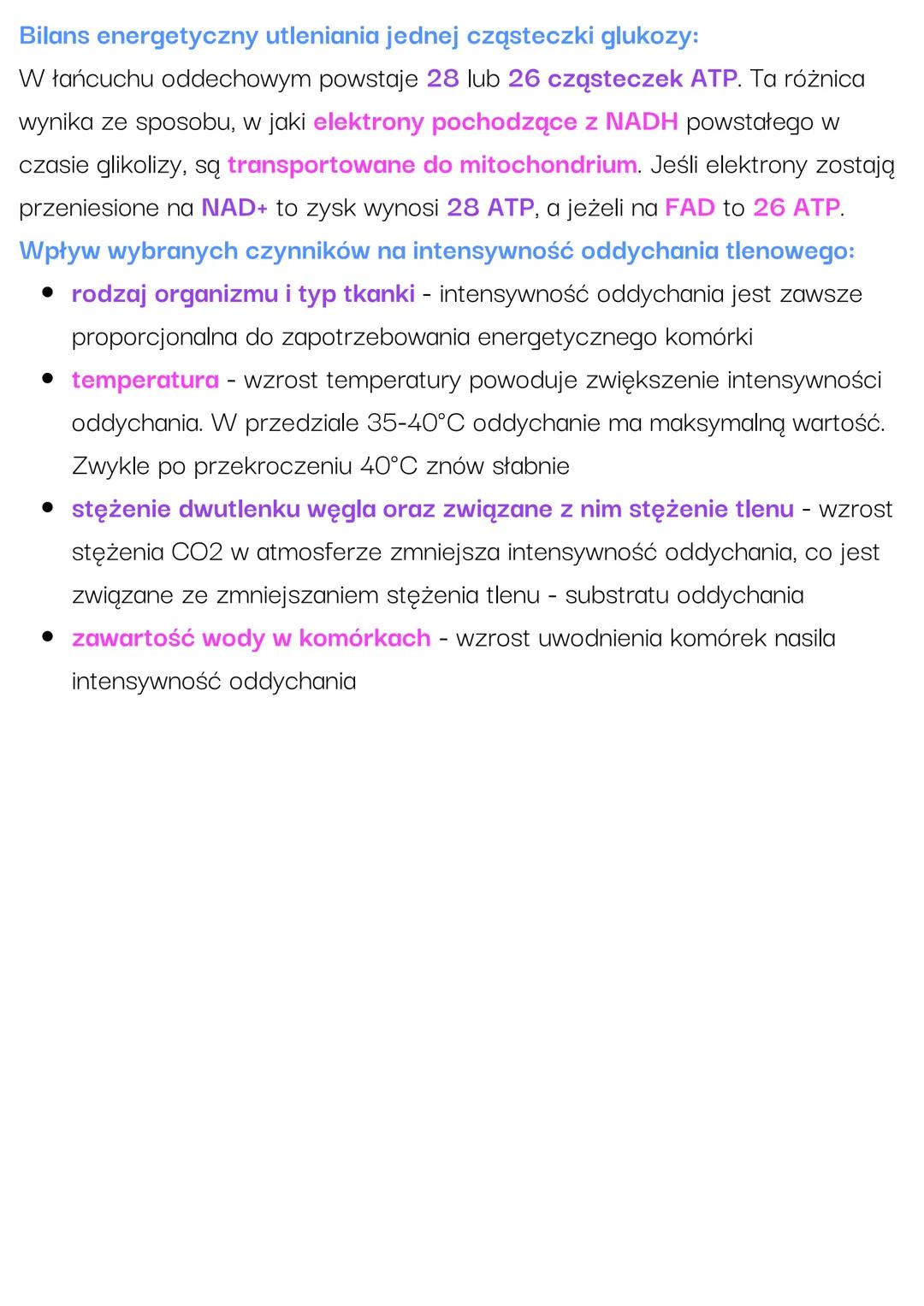 Oddychanie komórkowe.
Oddychanie tlenowe
Oddychanie komórkowe jest podstawowym procesem dostarczającym
komórkom energii. W jego trakcie złoż