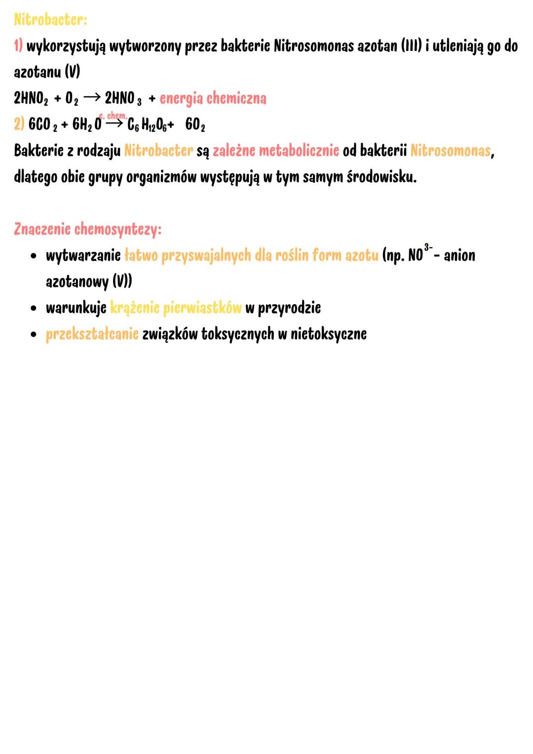 Autotrofizm. Chemosynteza
Chemosynteza to sposób autotroficznego odżywiania się organizmów. Zachodzi ona u
grupy bakterii (bakterii chemosyn