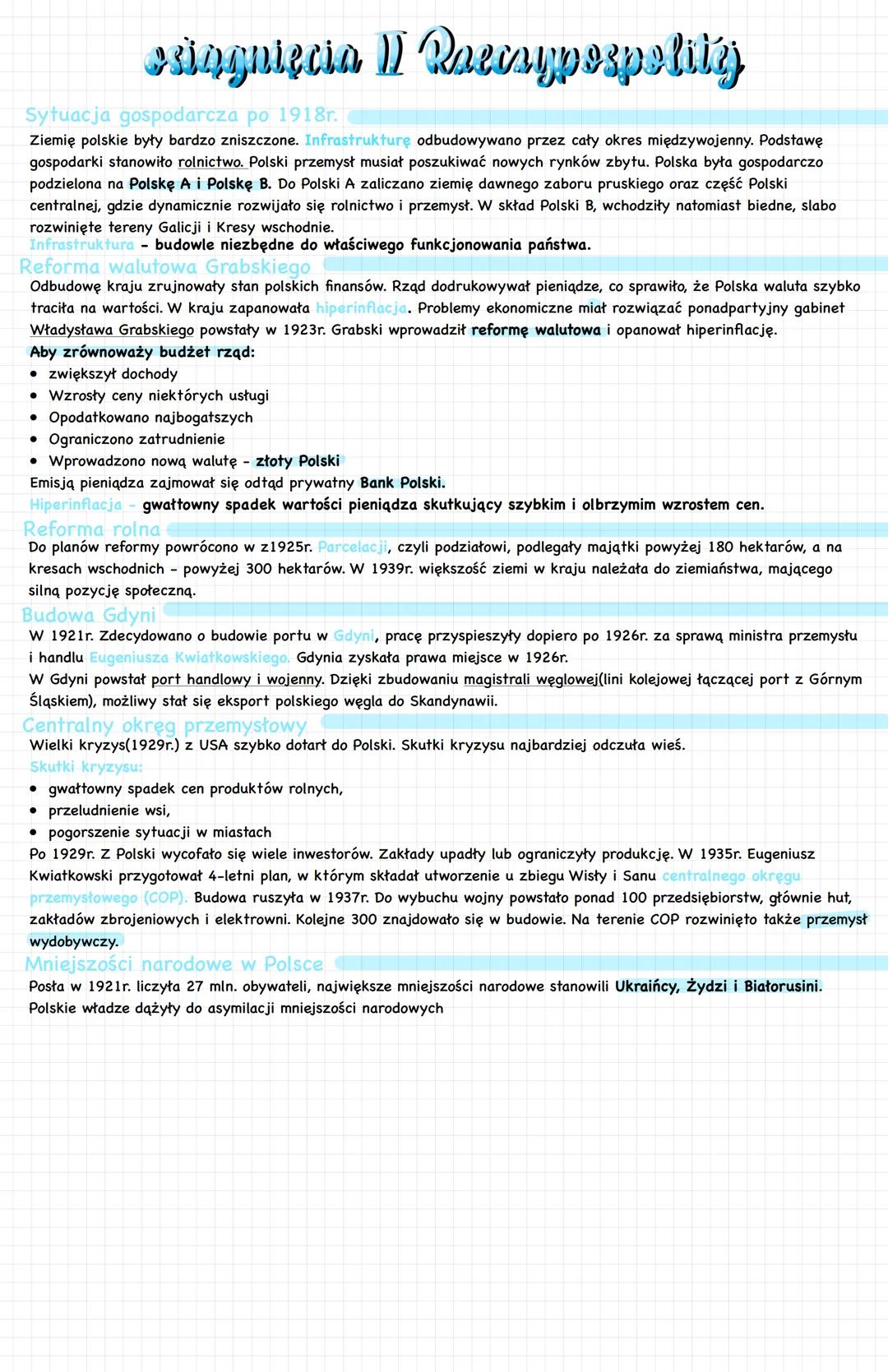sdiagnięcia II Raecaypospolity
Sytuacja gospodarcza po 1918r.
Ziemię polskie były bardzo zniszczone. Infrastrukturę odbudowywano przez cały