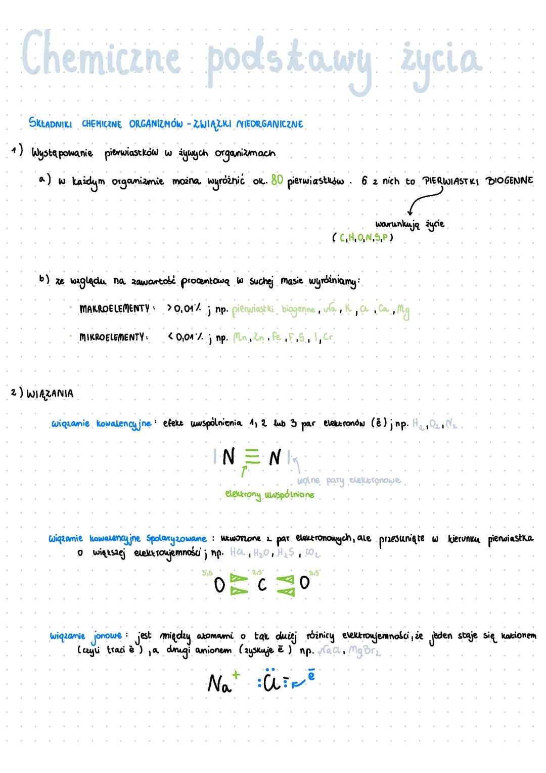 Chemiczne podstawy życia: składniki chemiczne organizmów - związki nieorganiczne