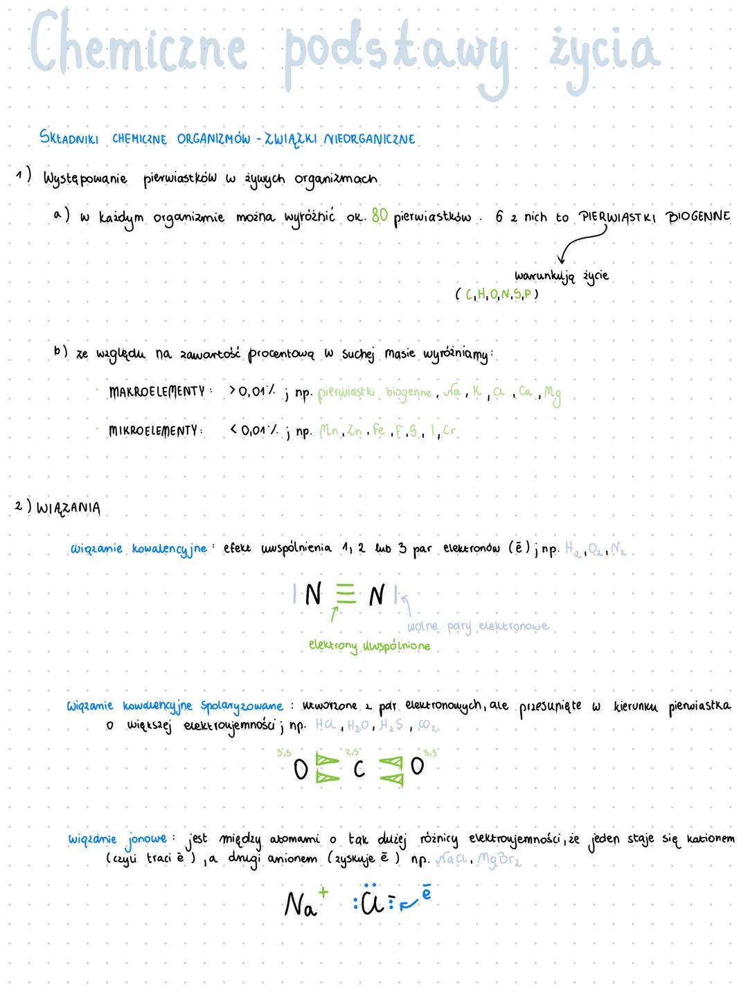 Chemiczne podstawy życia
SKŁADNIKI CHEMICZNE ORGANIZMÓW - ZWIĄZKI NIEORGANICZNE.
(1) Występowanie pierwiastków w żywych organizmach.
a) w ka