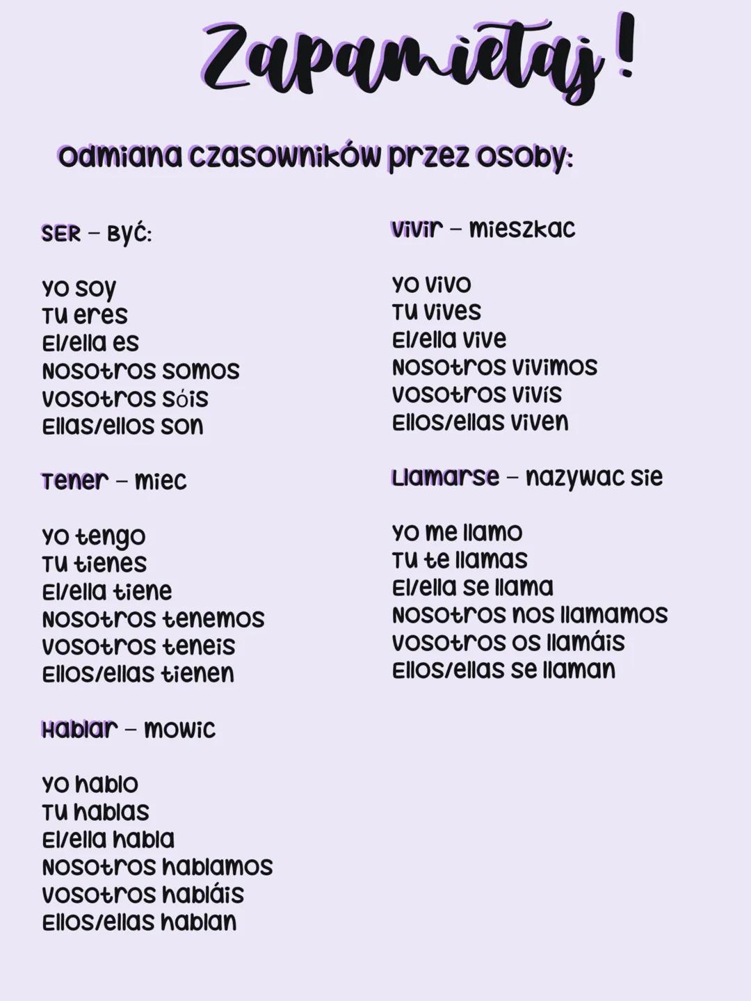 1. Rozmówki
¿cómo te llamas? (Jak się nazywasz?)
¿Dónde Vives? ( GDZIE MIESZKASZ ?)
¿De dónde eres? (skąd pochodzisz?)
¿Hablas español? ( cz