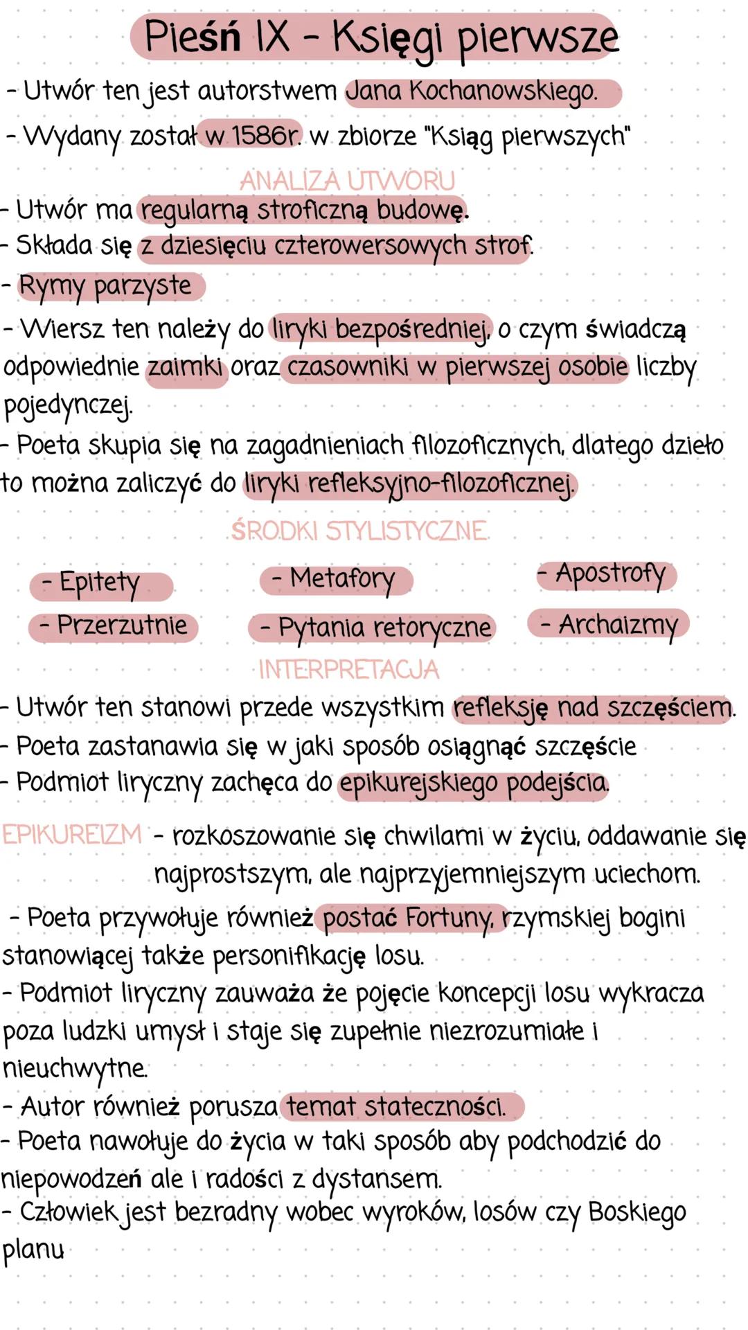 Pieśń IX – Księgi pierwsze
-Utwór ten jest autorstwem Jana Kochanowskiego.
- Wydany został w 1586r. w zbiorze "Ksiąg pierwszych"
ANALIZA UTW
