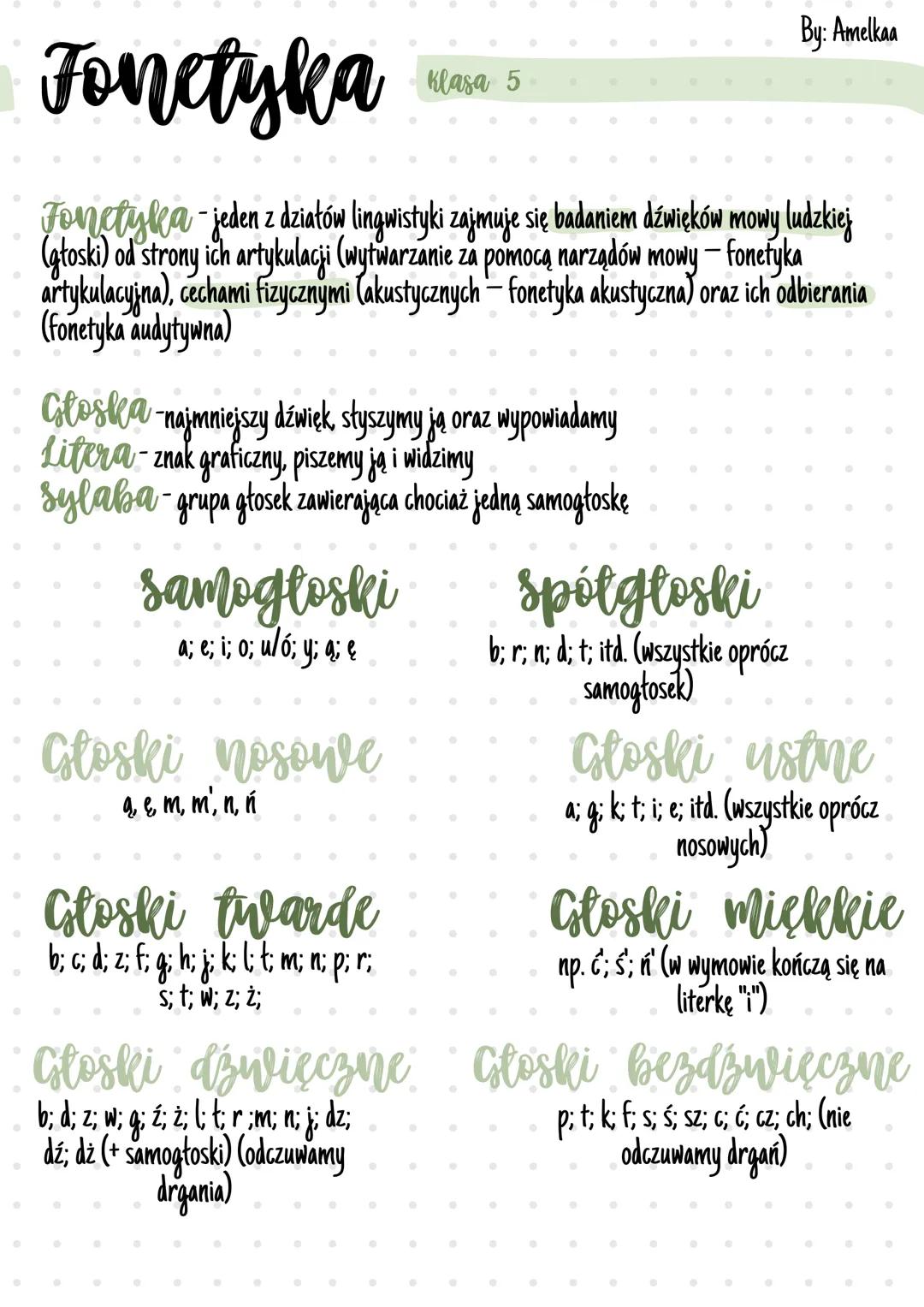 •
Fonetyka
By: Amelkaa
Klasa 5
Fonetyka - jeden z działów lingwistyki zajmuje się badaniem dźwięków mowy ludzkiej
(głoski) od strony ich art