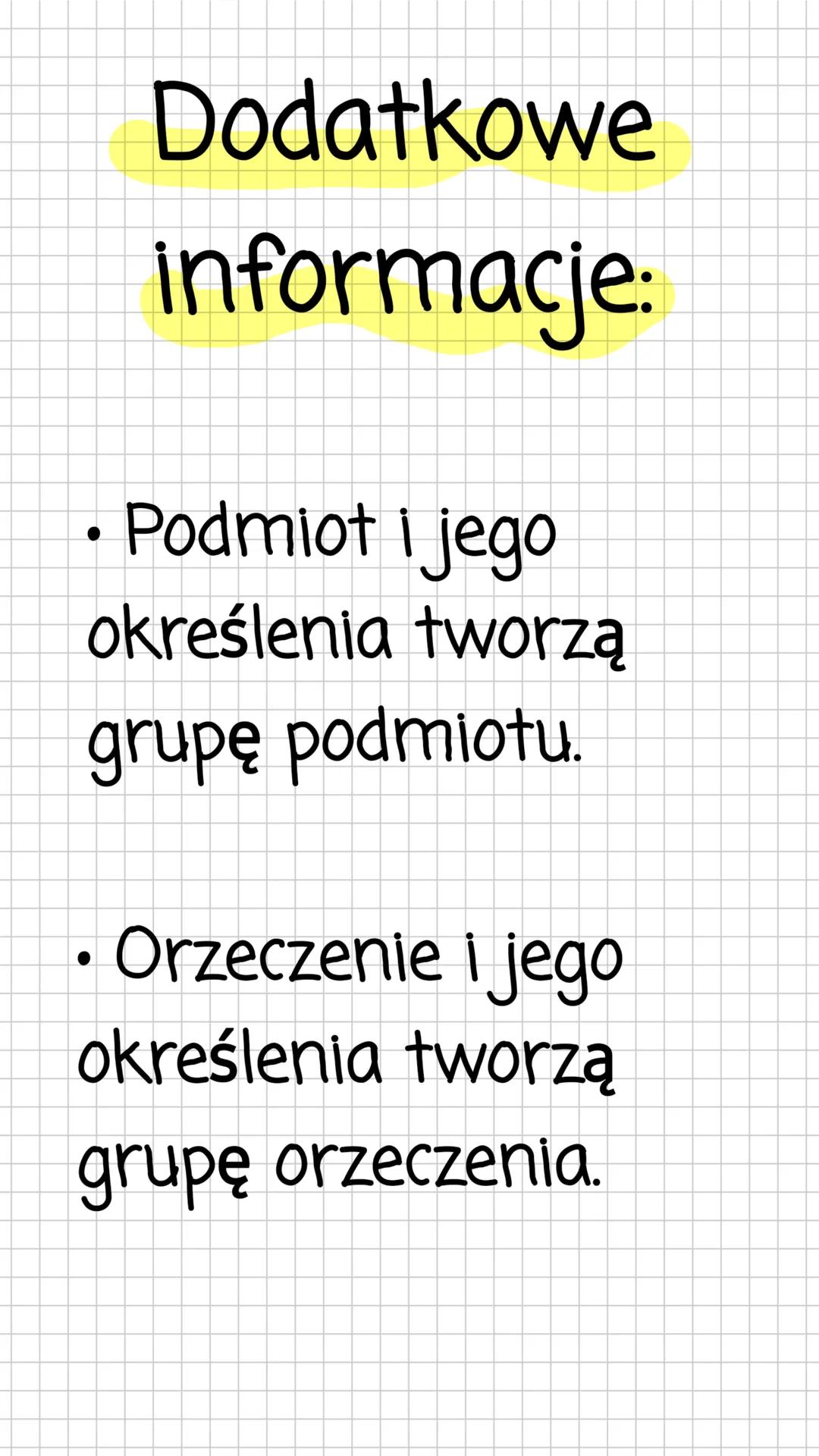 Części zdania
Podmiot
Osoba lub rzecz
wykonująca
czynność.
Orzeczenie
Kto? co?
Czynność
wykonywana
Przydawka przez podmiot.
Określenie
co ro