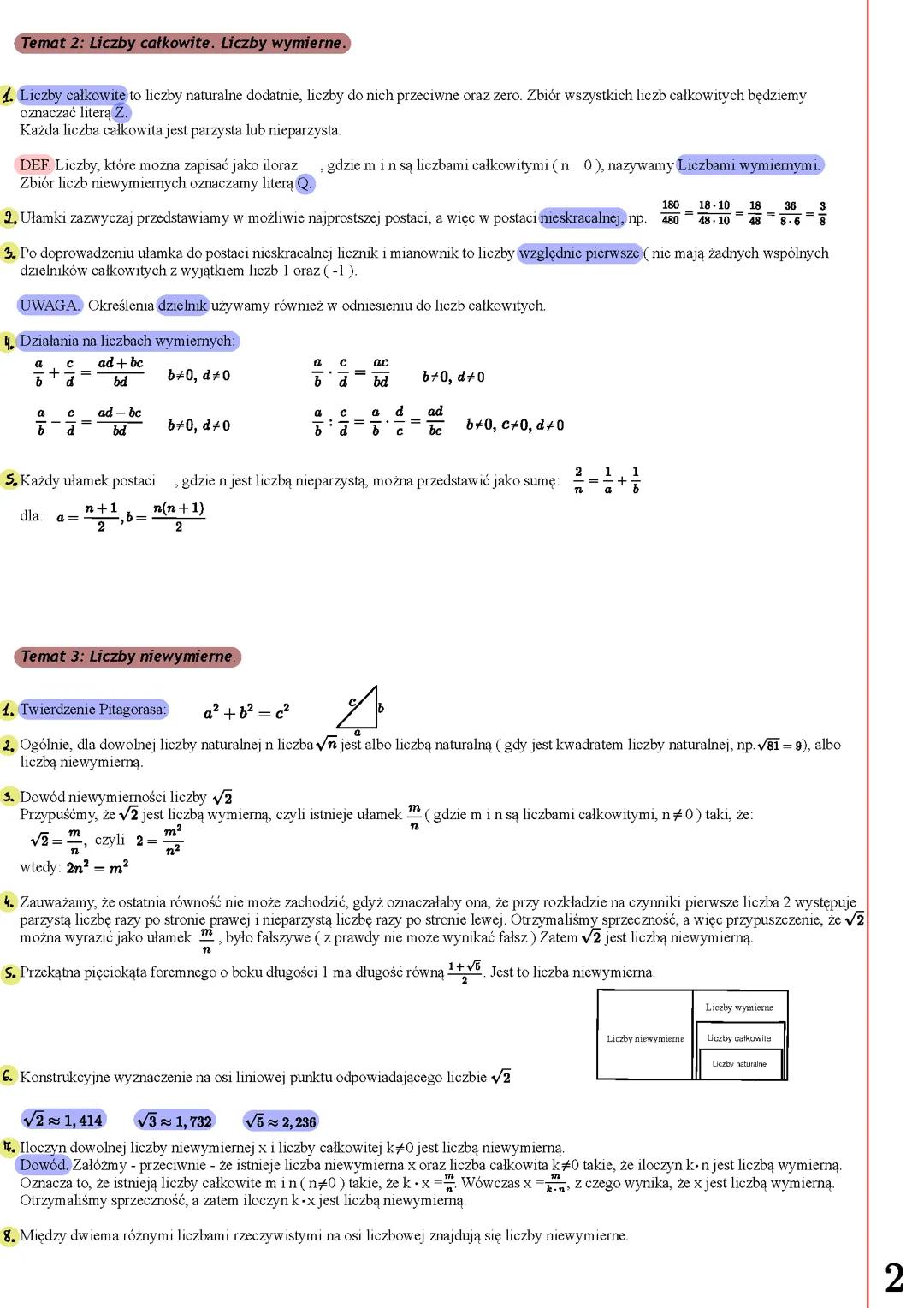 Liczby całkowite, wymierne oraz niewymierne klasa 1 ponadpodstawowa.