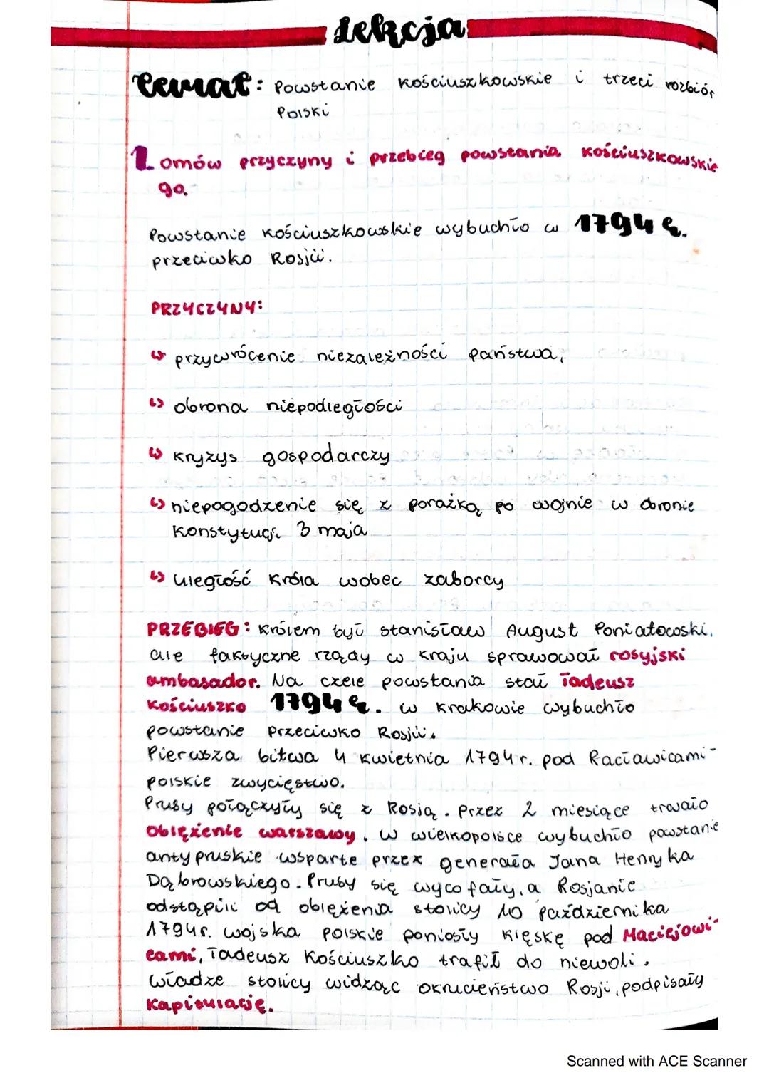 Lekcja
Ceviat
: Powstanie
Polski
Kościuszkowskie
i trzeci rozbiór
omów przyczyny i przebieg powstania Kościuszkowskie
go.
Powstanie Kościusz