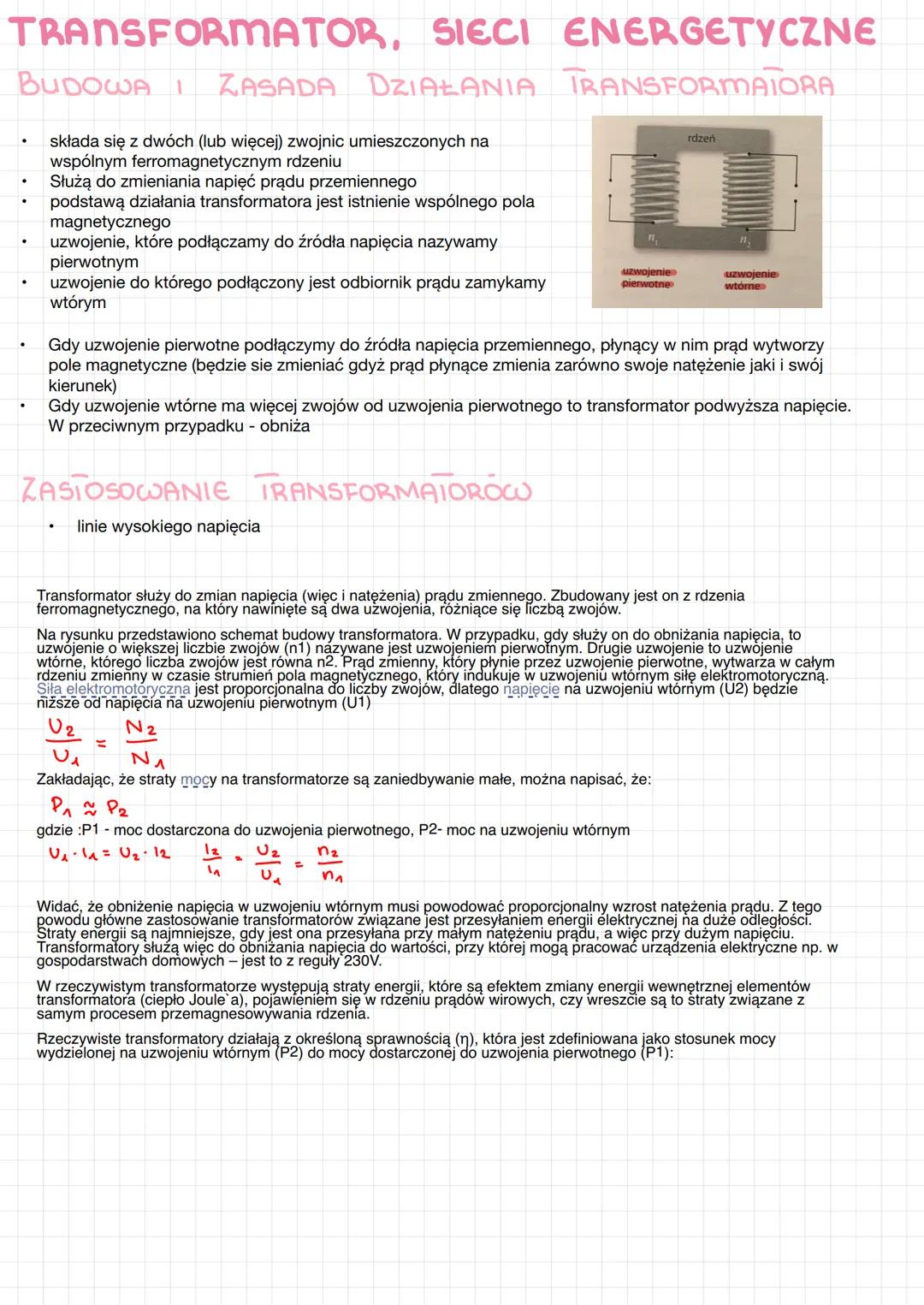# TRANSFORMATOR, SIECI ENERGETYCZNE
BUDOWA | ZASADA DZIAŁANIA TRANSFORMAIORA
- składa się z dwóch (lub więcej) zwojnic umieszczonych na
ws