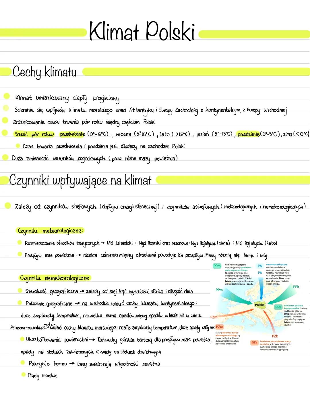 Cechy klimatu
Klimat Polski
Klimat umiarkowany ciepły przejściowy
Ścieranie się wpływów klimatu morskiego znad Atlantyku i Europy Zachodniej