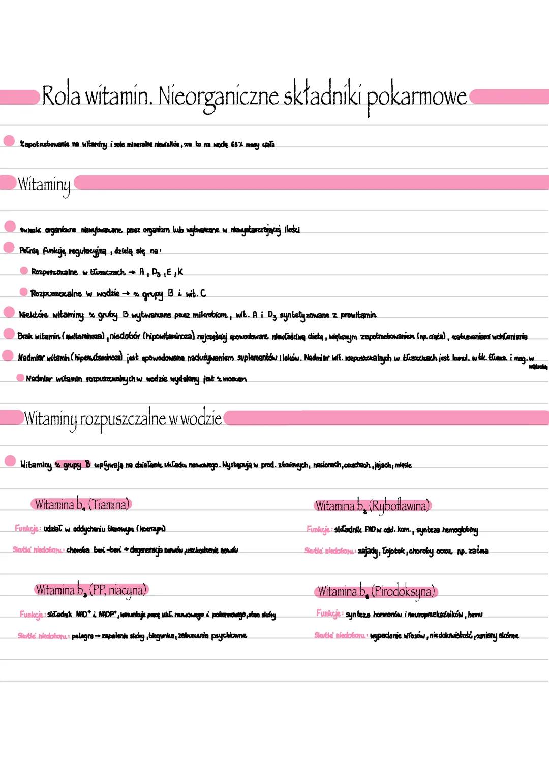 Rola witamin. Nieorganiczne składniki pokarmowe