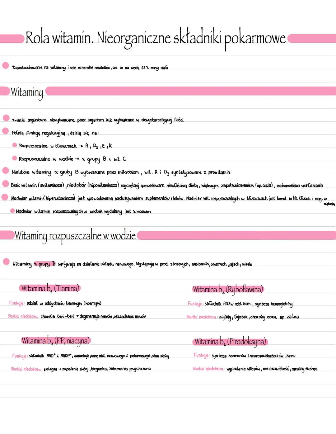 Rola witamin. Nieorganiczne składniki pokarmowe
Zapotrzebowanie na witaminy i sole mineralne niewielkie, za to na wodę 65% masy ciała
Witami