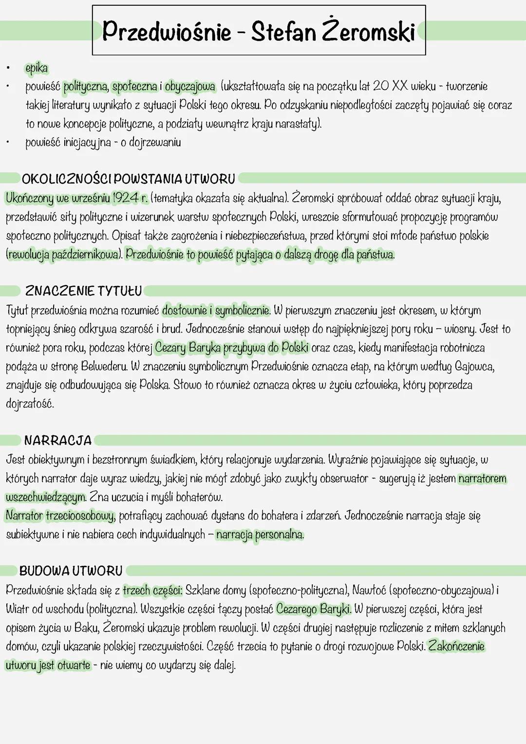 Przedwiośnie - Stefan Żeromski, notatka szczegółowa