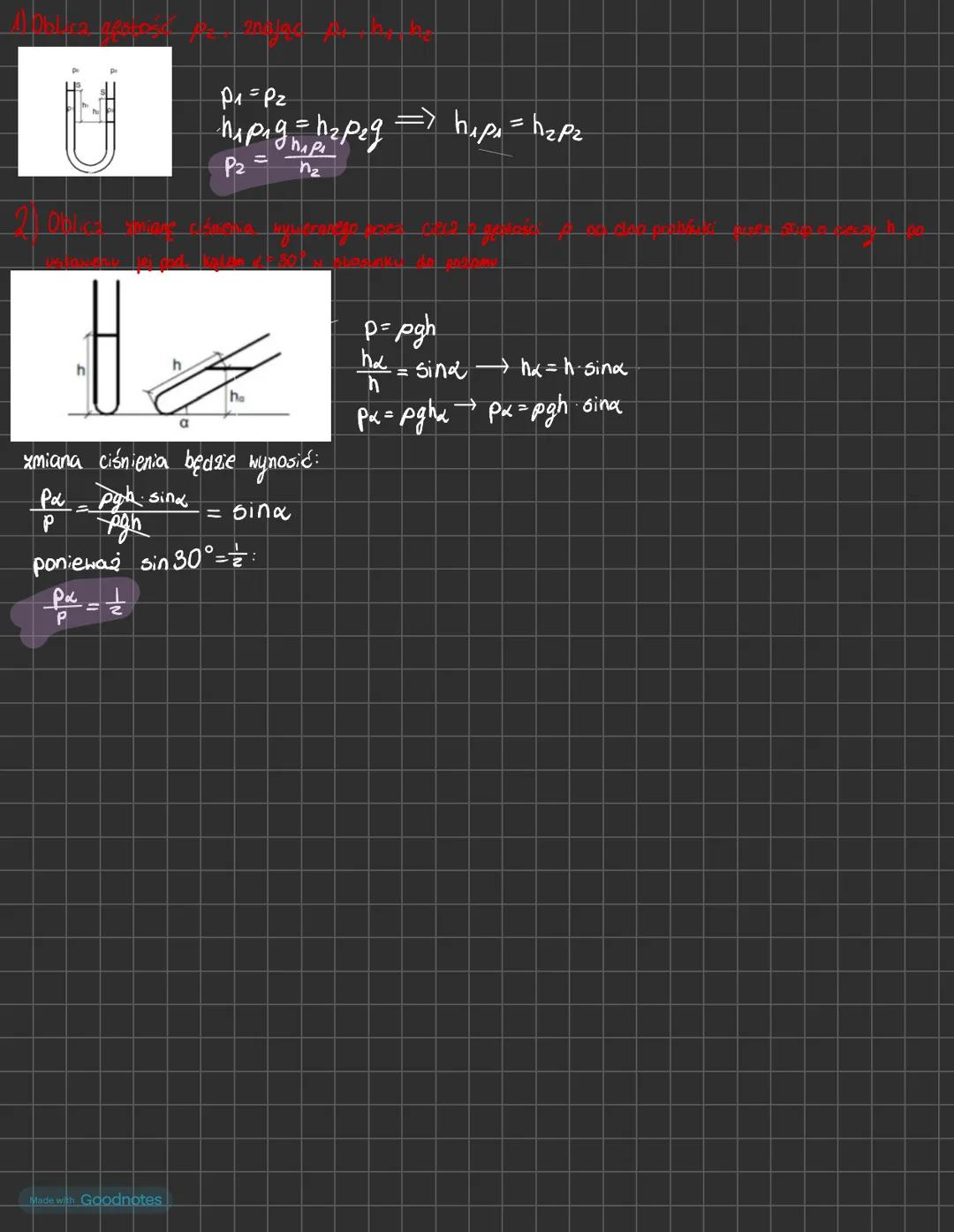 Made with Goodnotes # hydrostatyka
$p = \frac{F}{S}$, gdzie:
p- ciśnienie hydrostatyczne
F- siła
S- powierzchnia działania siły
$F = Q